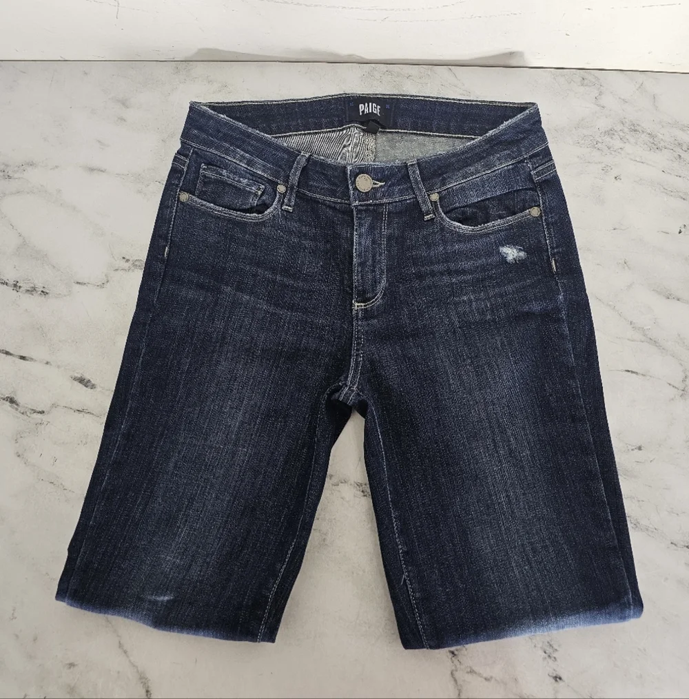 PAIGE Verdugo Ankle Distressed Mid Rise Dark Blue Skinny Jeans‎ 28 Preowned